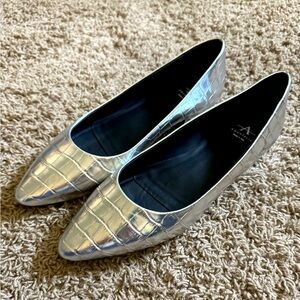 Aquatalia Penina Silver Pointed Toe Ballet Flats | Leather | Size 8.5M